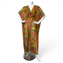 Load image into Gallery viewer, O’pell Black Sheer Silk Floral Caftan