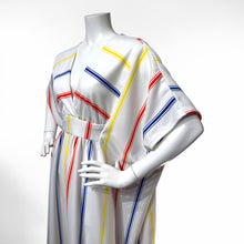 Load image into Gallery viewer, O’pell White Double Knit Rainbow Stripe Caftan