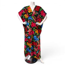 Load image into Gallery viewer, O’pell Black Floral Midnight in the Tropical Garden Caftan