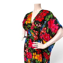 Load image into Gallery viewer, O’pell Black Floral Midnight in the Tropical Garden Caftan
