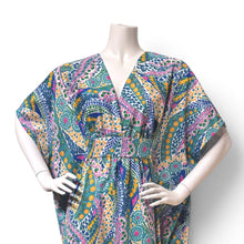 Load image into Gallery viewer, O’pell Green and Purple Paisley Floral Print Caftan