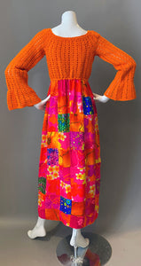 Mod Orange Patchwork Crochet Maxi Dress