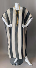 Load image into Gallery viewer, O'pell Sheer Cream Black Striped Gold Shimmer Tunic Caftan