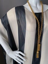 Load image into Gallery viewer, O'pell Sheer Cream Black Striped Gold Shimmer Tunic Caftan