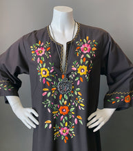 Load image into Gallery viewer, Vintage Bohemian Brown Embroidery Floral Tunic Caftan
