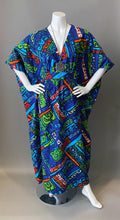 Load image into Gallery viewer, O'pell Mod Ocean Blue Hawaiian Barkcloth Caftan with Matching Mask