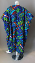 Load image into Gallery viewer, O'pell Mod Ocean Blue Hawaiian Barkcloth Caftan with Matching Mask