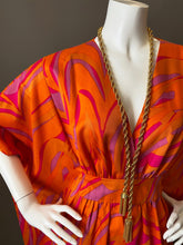Load image into Gallery viewer, O'pell Mod Orange Op Art Print Long Torso Caftan with Matching Mask