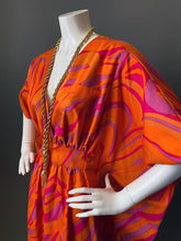 Load image into Gallery viewer, O'pell Mod Orange Op Art Print Long Torso Caftan with Matching Mask
