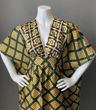 Load image into Gallery viewer, O'pell Mod Border Print Acetate Short Torso Caftan and Matching Mask