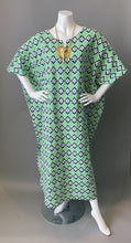 Load image into Gallery viewer, O'pell Mod Green Blue Polka Dot Floral Cotton Tunic Caftan