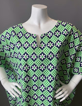 Load image into Gallery viewer, O'pell Mod Green Blue Polka Dot Floral Cotton Tunic Caftan