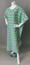 Load image into Gallery viewer, O'pell Mod Green Blue Polka Dot Floral Cotton Tunic Caftan