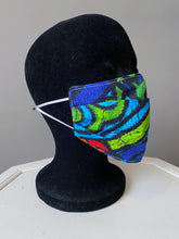 Load image into Gallery viewer, O'pell Mod Ocean Blue Hawaiian Barkcloth Caftan with Matching Mask