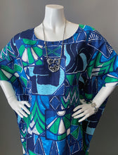 Load image into Gallery viewer, O'pell Hawaiian Tiki Mod Aqua Print Tunic Caftan