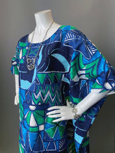Load image into Gallery viewer, O'pell Hawaiian Tiki Mod Aqua Print Tunic Caftan