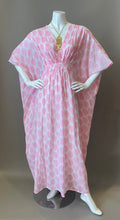 Load image into Gallery viewer, O'pell New Pink Leaf Print Sheer Cotton Short Torso Caftan