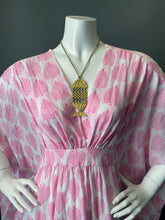 Load image into Gallery viewer, O'pell New Pink Leaf Print Sheer Cotton Short Torso Caftan