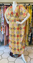 Load image into Gallery viewer, Checkerboard Patchwork O’pell Caftan Gold/Red/Brown