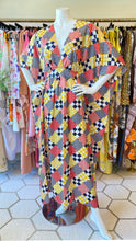 Load image into Gallery viewer, Checkerboard Patchwork O’pell Caftan Red/Navy/Gold