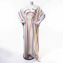 Load image into Gallery viewer, O’pell White Double Knit Rainbow Stripe Caftan
