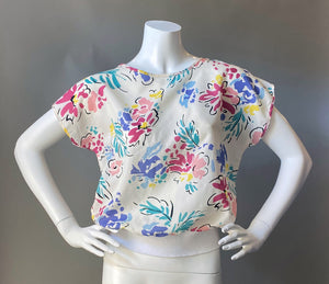 1980s Floral Sheer Blouse