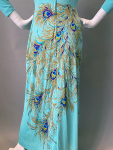Amazing Peacock Print Cocktail Maxi Dress
