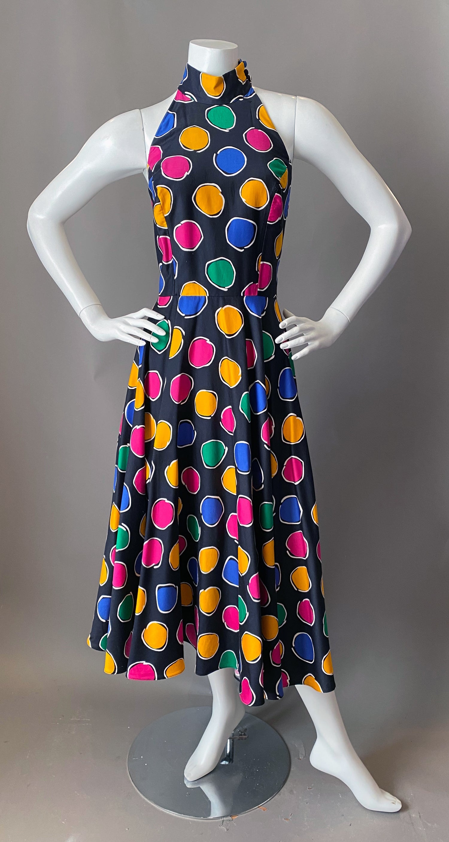 Vintage 80s AJ Bari Colorful Polka Dot Sun Dress