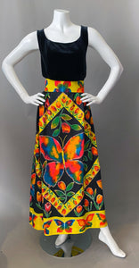Mod Technicolor Butterlfy Print Maxi Skirt