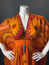 Load image into Gallery viewer, O&#39;pell Orange Floral Sheer Poolside Short Torso Caftan
