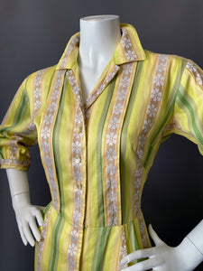 1950-60s Spring Curve Hugging Sun Dress Jacquard Cotton Floral
