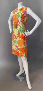 Mod Orange Gold Mums Print Cotton Sun Dress
