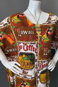 O'pell Hawaiian Kona Coffee Print Short Tunic Caftan