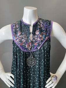 Vintage Indian Purple Floral Cotton Gauze Tunic Sun Dress