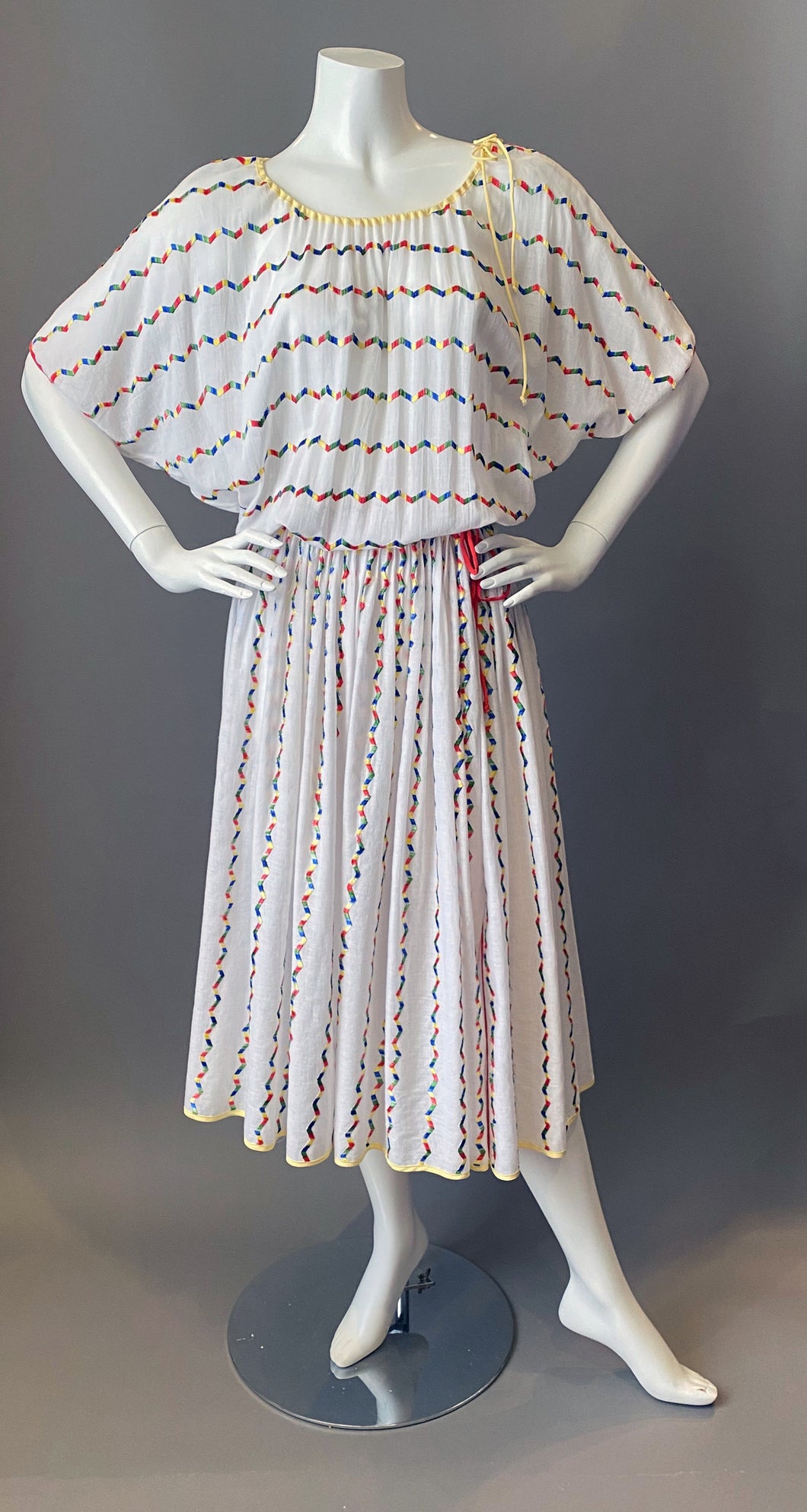 Vintage 80s Giorgio Sant'Angelo Rainbow Embroidery Sun Dress