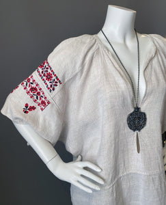 Antique Bohemian Hungarian Home Spun Linen Embroidery Tunic