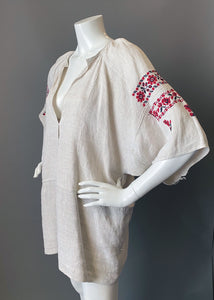 Antique Bohemian Hungarian Home Spun Linen Embroidery Tunic