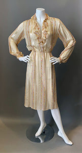Vintage 80s Sheer Floral Silk Ruffled Secretary Dress