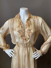 Load image into Gallery viewer, Vintage 80s Sheer Floral Silk Ruffled Secretary Dress
