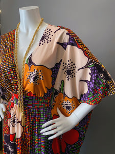 O'pell Amazing Mod Floral Long Torso Caftan with Matching Mask
