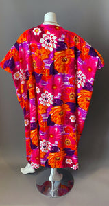 O'pell Mod Pink Floral Hawaiian Long Torso Caftan and Matching Mask