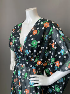 O'pell Mod Sheer Floral Long Torso Caftan with Matching Mask