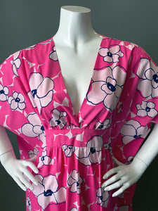 O'pell Pink Mod Floral Petite Short Torso Caftan with Matching Mask