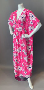 O'pell Pink Mod Floral Petite Short Torso Caftan with Matching Mask