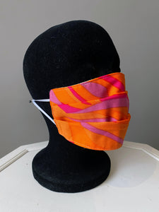 O'pell Mod Orange Op Art Print Long Torso Caftan with Matching Mask