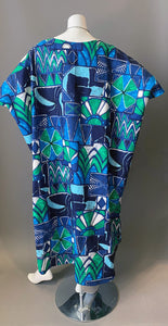 O'pell Hawaiian Tiki Mod Aqua Print Tunic Caftan