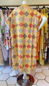 Checkerboard Patchwork O’pell Caftan Gold/Red/Brown